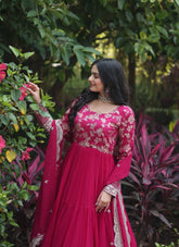 Beautiful Looking Partywear Long Gown in Pink Colour